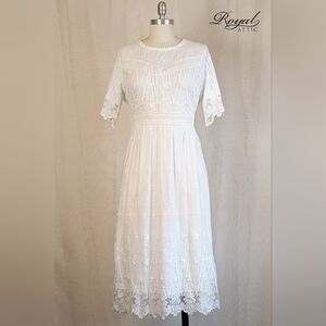 Polagram Lace Midi Dress With Sleeves in White